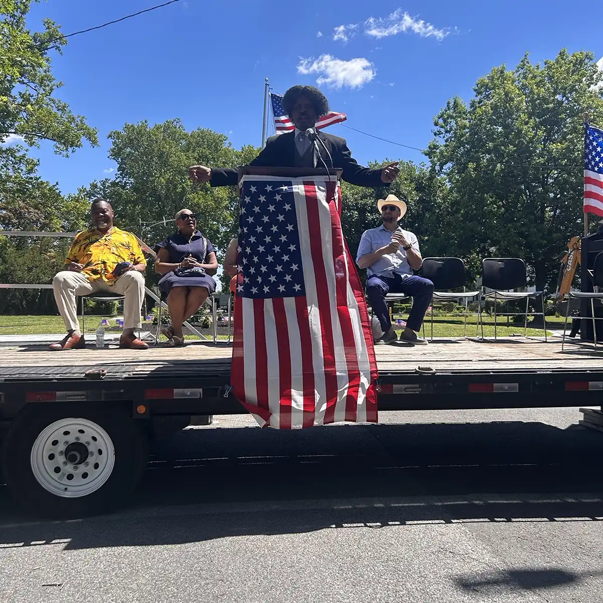 Freedom Day speaker at podium