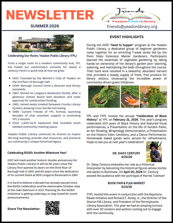 Summer 2026 Yeadon Library Newsletter