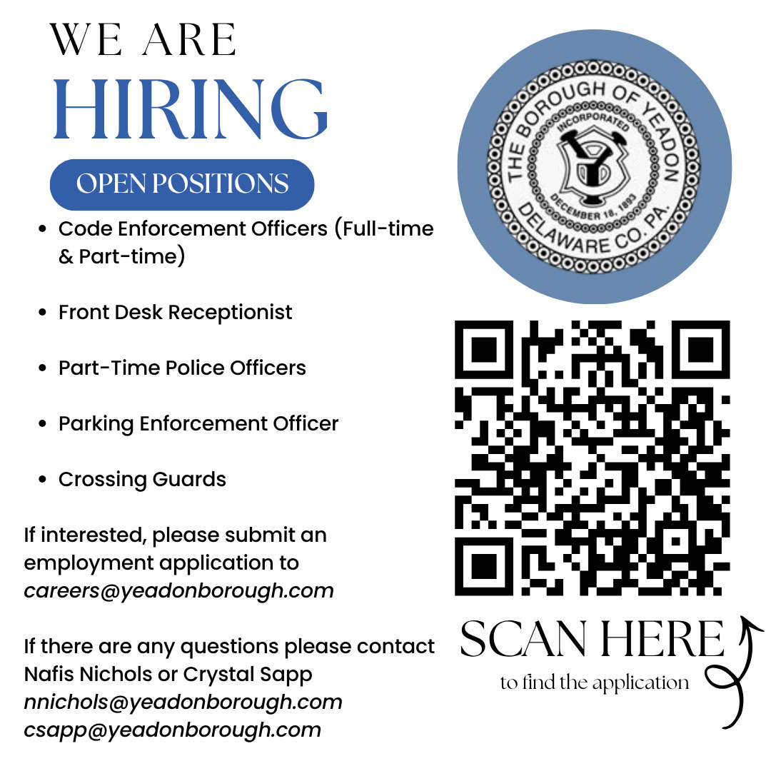 Now Hiring - Open Positions with Yeadon Borough